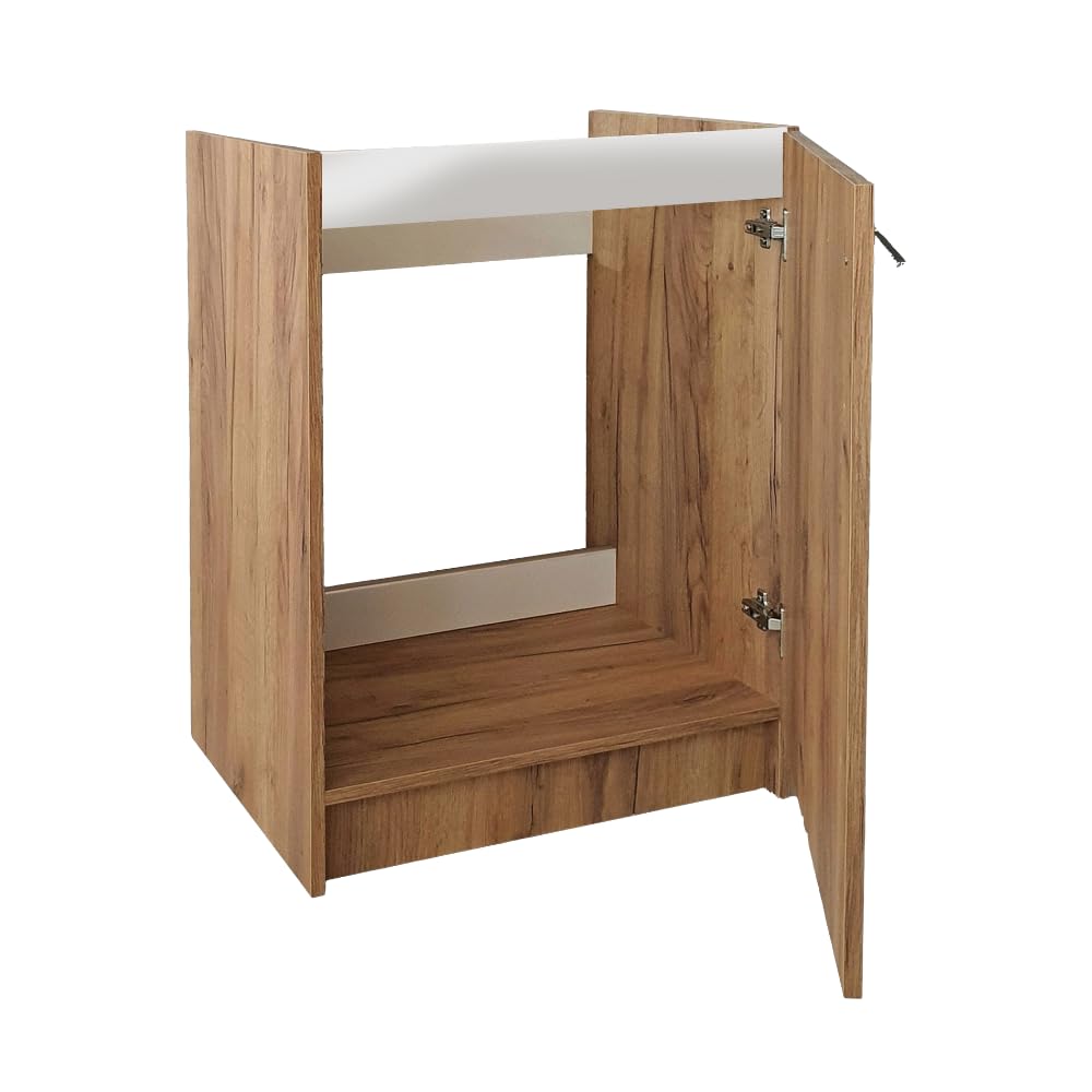 Lavello da cucina con mobiletto da 60 cm, in rovere dorato, 1 camera e acciaio inox, compatto per cucina, armadietto da pavimento 50 cm di profondità, pronto da montare
