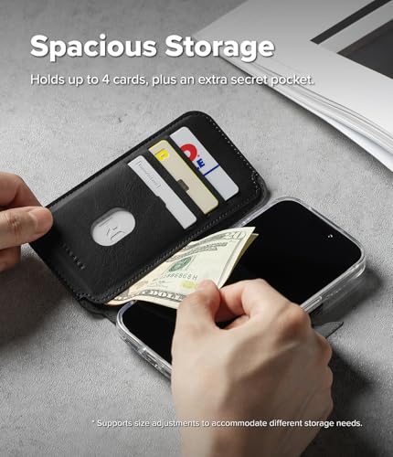 Image of Ringke Folio Wallet Magnetic for iPhone 17 Pro [Compatible with MagSafe Case] Detachable Slim PU Leather Grip Card Holder Wallet Flip Cover for Flat Back Magnetic Case Back Cover - Black
