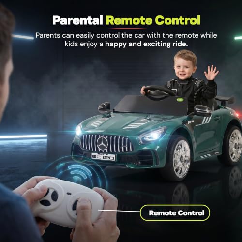 Image of Baybee Spyder Battery Operated Car for Kids | Electric Ride On with Parental Control, LED Lights & Music | Rechargeable Kids Car with Bluetooth & USB | RideOn for Kid 1-5 Years (Green)