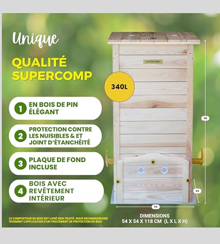 Bac à compost en bois 340 L avec plaque de fond et aération - 6