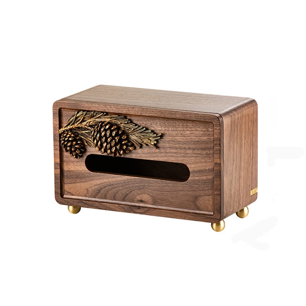 Boîte à mouchoirs en noyer avec couvercle en bois pour table basse