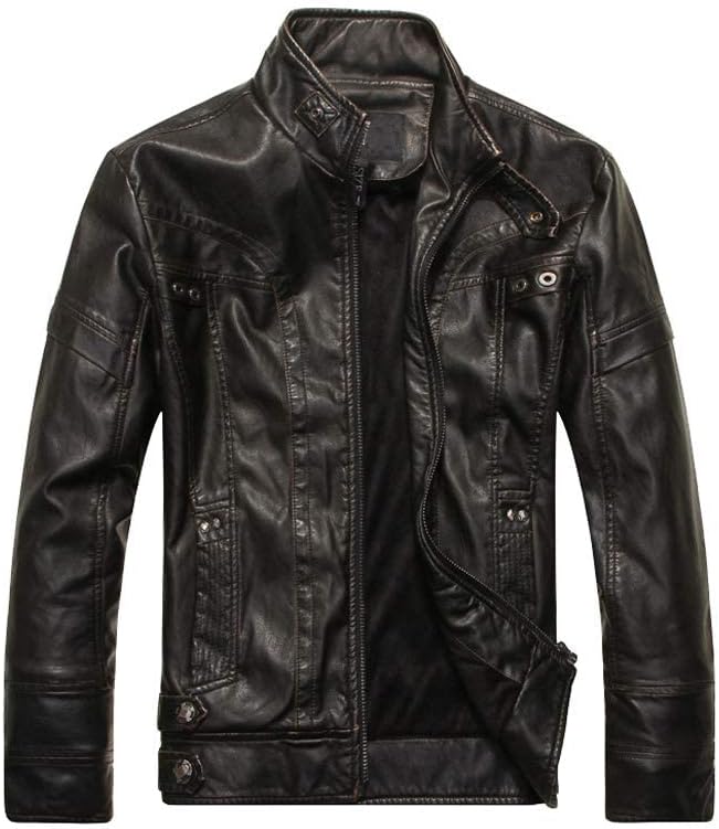 PASOK Men's Faux Leather Jacket Vintage Stand Collar Motorcycle PU Leather Ou...