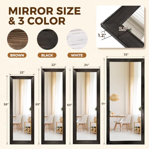 Image of 71x32in Full Length Mirror, Rustic Black Beveled Wood Frame