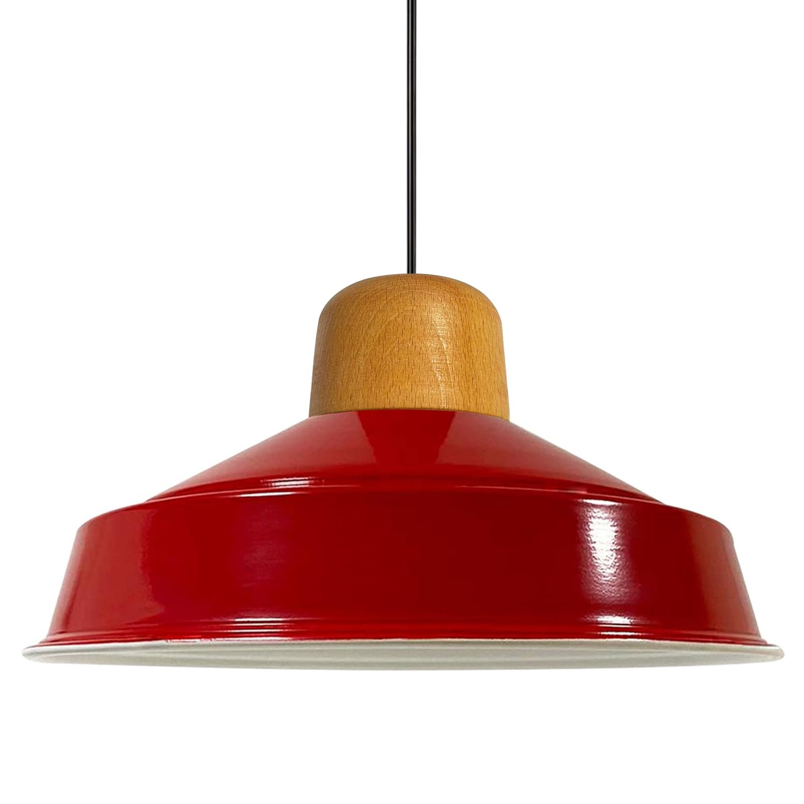 Bamyum Lampadario a Sospensione Vintage Industriale - 40 cm Diametro, Lampada in Legno, Rosso