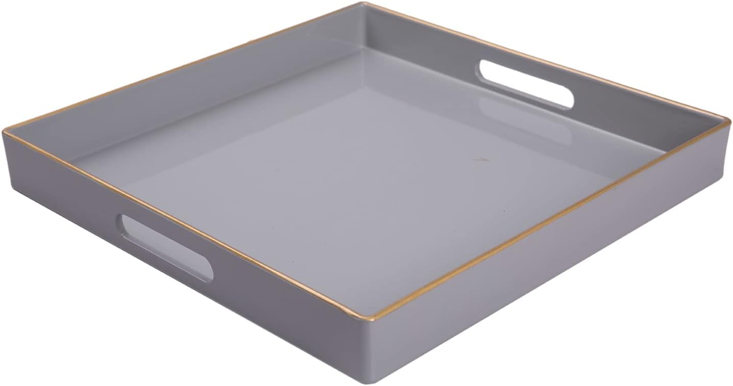 MAONAME Decorative Tray, Gray Serving Tray with Handles