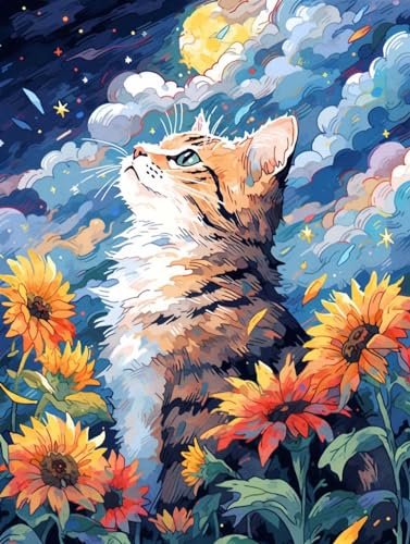 LEADINTOP ダイヤモンドアート スクエアビーズ 猫 30x40cm ダイヤモンドペインティング 四角いビーズ スクエア アートセット モザイクアート ビーズアート 人気 子供 大人 初心者 装飾 DIY 手芸 キット (1)