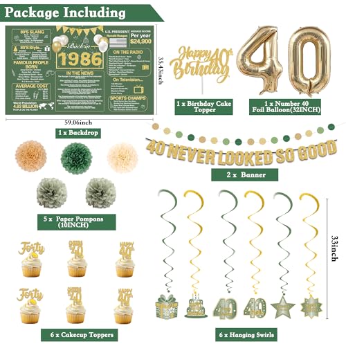Image of Crenics Green and Gold 1986 40th Birthday Decorations for Men Women