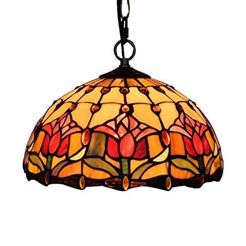 Lámpara Colgante Vintage, Lámparas de pie/mesa estilo Tiffany, lámpara colgante estilo Tiffany, lámpara colgante de vidrieras de tulipán rojo retro de 12 pulgadas para decoración de bar en casa, resta