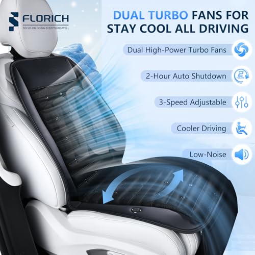 Image of FLORICH Cooling Car Seat Cover with 2 Powerful Turbo Fans Ventilated Seat Cushion 3-Speed Adjustable 12V-24V Breathable Cooling Car Seat Pad for Summer Driving Universal Fit for Car SUV Truck Van