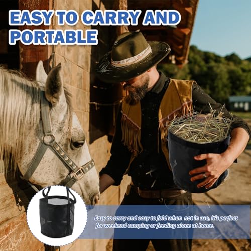 Deuson 2 Stück Pferde Futterbeutel,Futtertasche aus Nylon,Heavy-Duty Breathable Futterbeutel mit Verstellbarem Riemen und Langlebigem Snap,Pferd Maulkorb Futtertasche für Outdoor und Indoor(schwarz)