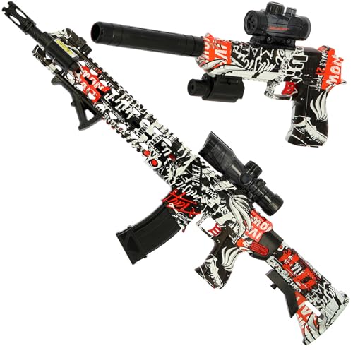 2 in 1 Pistol Rifle Gel Ball Blaster Set Fully Automatic DUAL Toy Shooting Fun Sports (Black Graffiti)