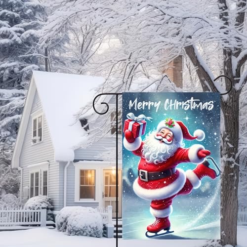 Image of BlissYard Christmas Garden Flag 12x18 Inch Santa Claus Snow Yard Decor | Double sided polyester, Santa Claus snow scene design, classic seasonal decor for Christmas porch and yard