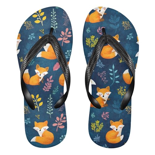 ALAZA Orange Fox Pattern Flip Flops for Women Fashion Beach Slippers Comfort Mens Flip Flops Non-Slip Rubber Shower Slippers Sandal for Hotel Travel Sport,XS