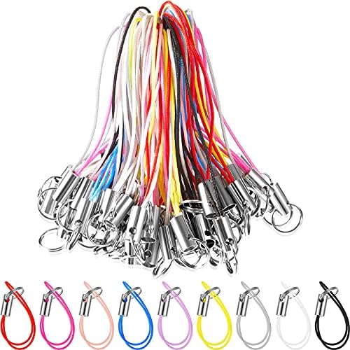 200 Pieces Lanyard Phone Ring Strap for Mobile Lariat Lanyard Cell Phone Split Ring Strap Sliver Tone Split Ring Cellphone Strap Charm Cords for Cellphone USB Drive Keychain DIY (Mixed Color)