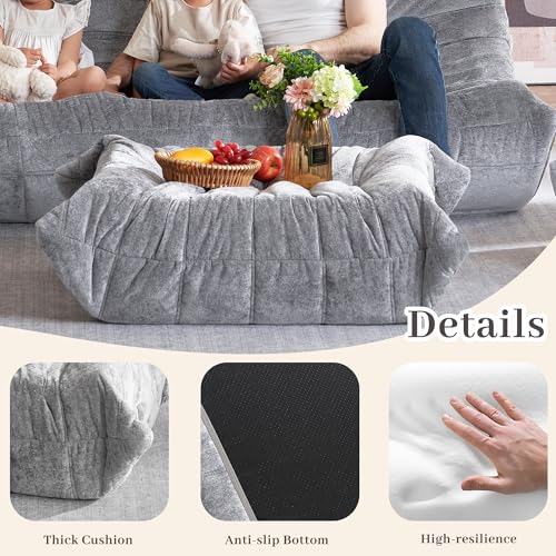 Image of Bean Bag Ottoman, Memory Foam Lazy Bean Bag Sofa, Fireside Chair Foot Rest for Living Room, Bedroom, Dorm, Office(Light Grey)