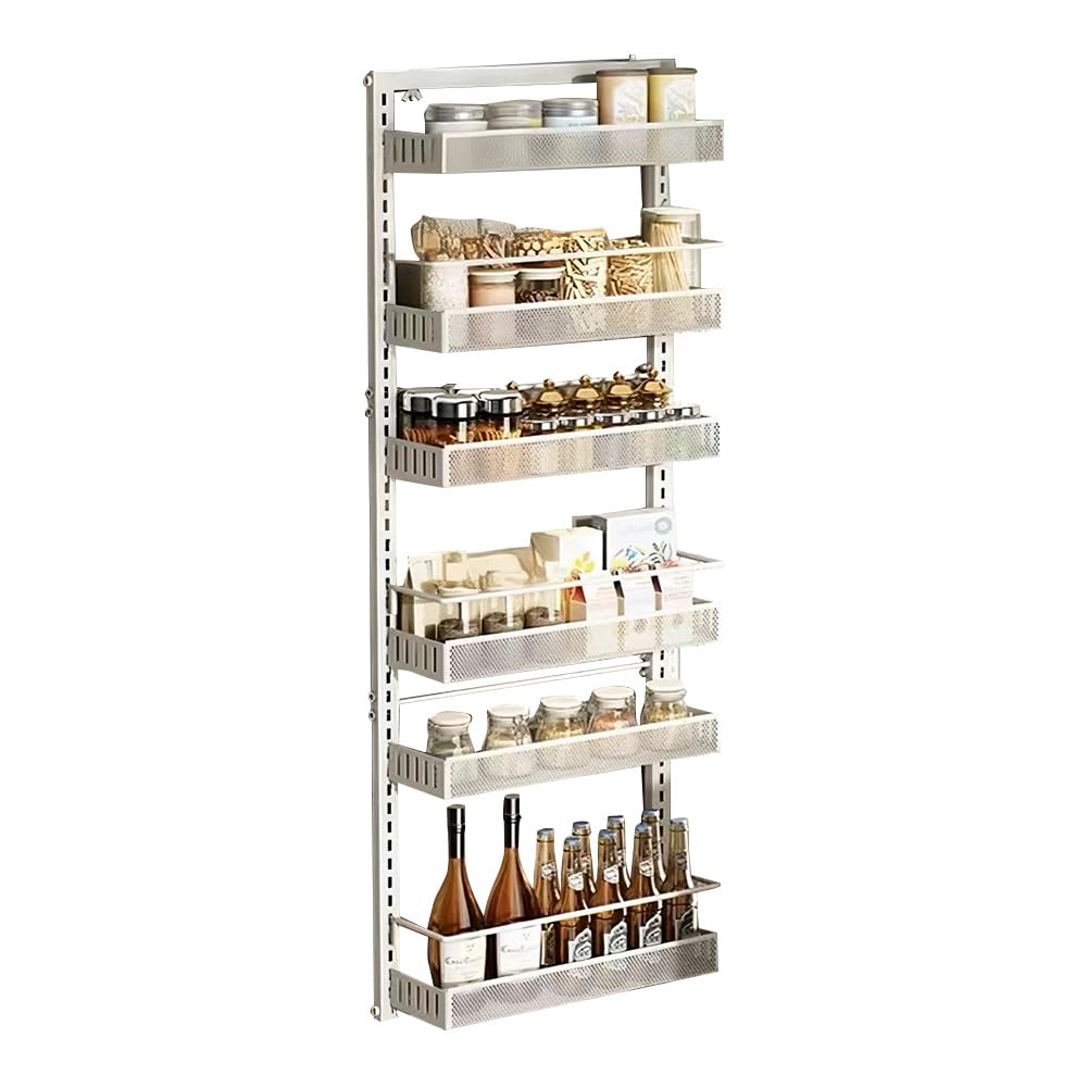 Crevyteg 6-Tier Over Door Storage, Adjustable Metal Over The Door Hanging Basket Pantry Organizer, Hanging Or Wall Mounted Spice Rack Can Organizer for Kitchen, Bedroom, Bathroom