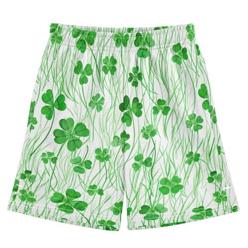 CHIFIGNO Green Shamrock Teen Boys Beach Shorts Thick Boys Polyester Shorts with Pockets XS