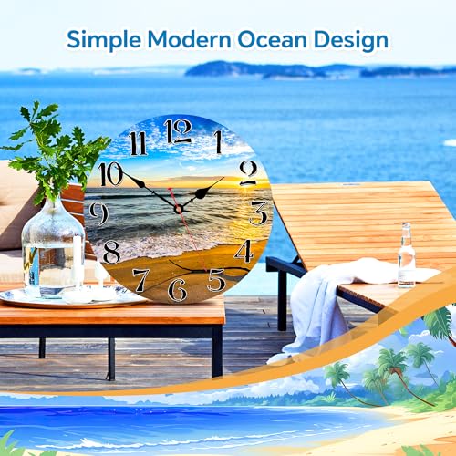 Image of TAHEAT Nautical Sea Wall Clock, Small Coastal Beach Ocean Clocks, Decorative Battery Operated Silent Non Ticking Wall Clocks for Bathroom Living Room Kitchen Bedroom, 8 Inch