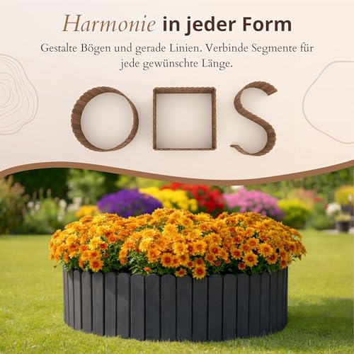Floranica Beetumrandung Beeteinfassung 10 x 200 cm Anthrazit Rasenkante Holz Gartenzaun Holzzaun Flexibler Rollborder