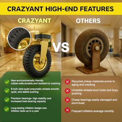 Hotel Luggage Cart,600 lbs Bellman Trolley, 47"x25"x77" Brushed Stainless Steel, 8" Silent Rubber Pneumatic Wheels, Nylon Carpet Deck Bumper Rails – for Hotels, Resorts & Condos (Hand Push)4