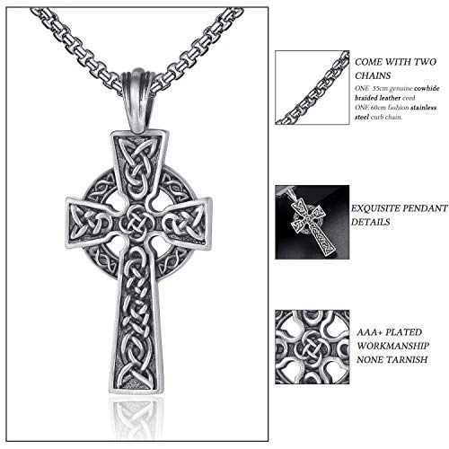Celtic Cross Necklace for Men Viking Irish Knot Serenity Prayer Pendant Crucifix Mens Jewelry with Stainless Steel Curb Chain4