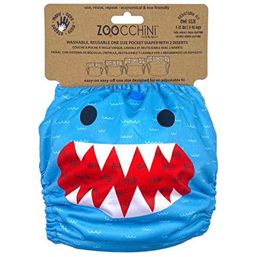 ZOOCCHINI Baby/Toddler One Size Reusable Pocket Diaper w/2 Inserts (Sherman The Shark)