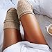 Produktbild BAULMD Damen Kniestrümpfe aus Baumwolle, Retro Schüler Überknie Strick Socken, Klassische Overknee Strümpfe Trachtenstrümpfe, Baumwollstrümpfe ohne Gummibund (Khaki)