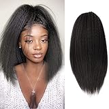 Yaki Straight Drawstring Ponytail for Black Women 16inch Shoulder Length Synthetic Black Kinky Straight Clip in Ponytail Extension for Girl Daily Use(1B Black)
