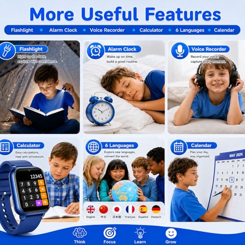 Image of Smart Watch for Kids, Girls Boys Smartwatch with 26 Games Camera Video Recorder and Player, Pedometer Calendar Flashlight, Audio Book etc., Gifts for 4-12 Years Children (Blue) | 26 Games, Camera Video Recorder and Player, Pedometer Calendar Flashlight, Audio Book, Toys Gifts For 4-12 Years Children