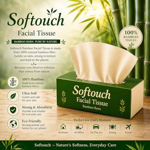 Image of Softouch 2 Ply Face Tissue 100 Pulls Each Box (200 Sheets) Pack Of 6-600 Pulls (1200 Sheets)