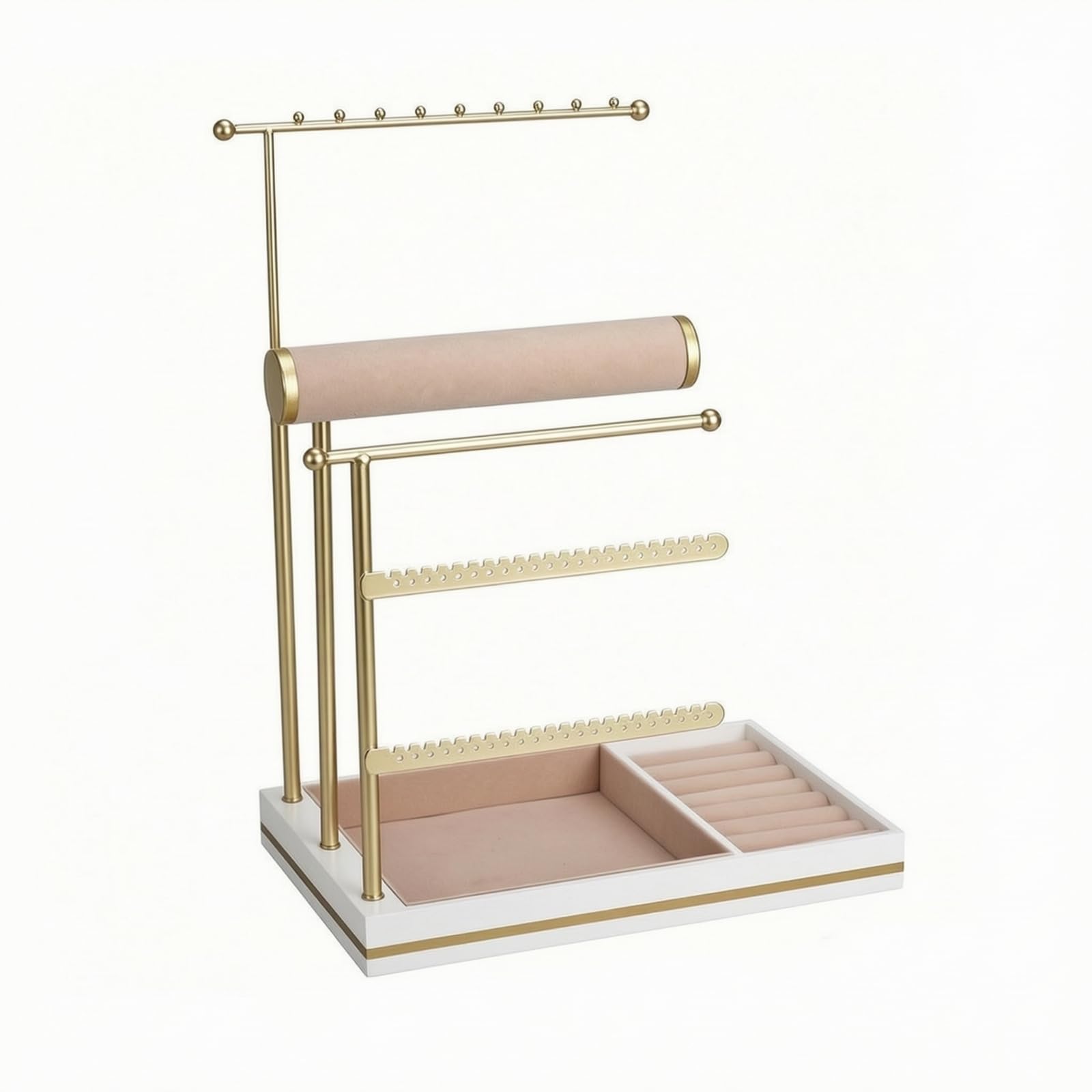 Qianly gioie a più Livelli con Base in Legno Multifunzionale gioie Regolabile in Altezza Ampio Spazio di Archiviazione per Tavolo da Trucco, Oro
