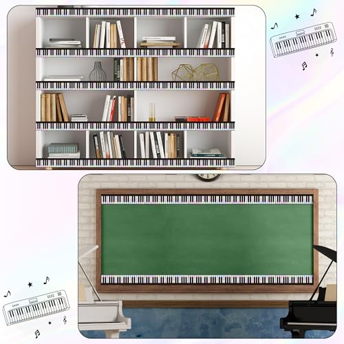 Image of BeYumi Piano Keyboard Border Trim - 65ft Back to School Musical Keyboard Holographic Straight Rolled Border Trim Iridescent Music Keys Bulletin Board Classroom Office Chalkboard Door Party Decoration