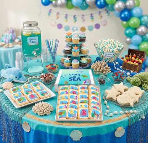 Image of Under The Sea Cookies Creatures Party Favors | Individually Wrapped 24 Pack | Fish Octopus Seahorse turtle Ocean Cookie snacks Treats for kids and Adults