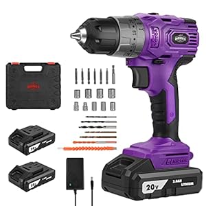 Brushless Cordless Drill Set, 20V Compact Power Drill Driver, Purple Brushless Electric Drill Motor, 20+3 Torque Setting, 48 N.m, 2 Variable Speed, 23pcs Drill/Driver Bits, with Tool Box
