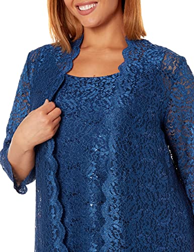 Image of R&M Richards Women's 3-Piece Scallop Glitter Lace Duster Pant Set for Mother of the Bride, Wedding Guest, Cocktail Attire