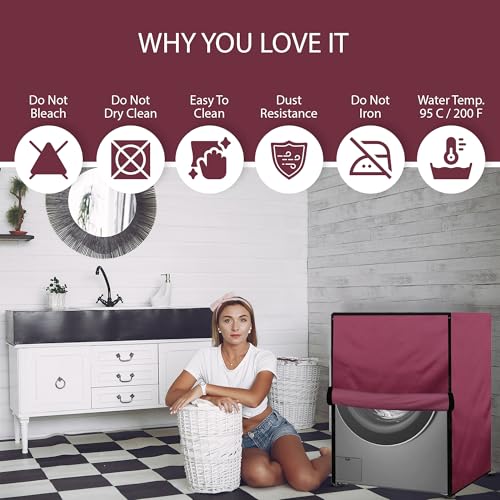 Image of Waterproof & Dustproof Top Front Load Washing Machine Cover for 6 kg 6.5 kg 7kg & 7.5 kg Compatible for IFB LG Samsung Whirlpool Bosch Haier | Siemensfor with Pipe Holes (Maroon)