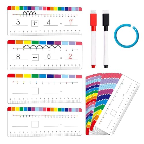 Raypontia Zahlenlinie für die Klasse - Additions- und Subtraktionsspiele | Set von löschbaren Flash-Karten auf beiden Seiten mit Speicherring, für Kinder, Haus, Kindergarten, Schule, Geburtstag