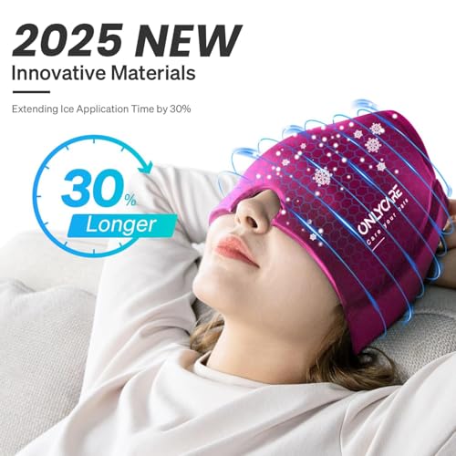Image of ONLYCARE Migraine Relief Cap, Upgraded Odorless Migraine Ice Head Wrap, Headache Relief Hat for Migraine, Hot Pink