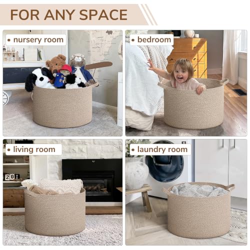 Image of INDRESSME Large Blanket Basket Woven Cotton Rope Basket 65L with Handles, Toy Storage Basket for Living Room Bedroom Nursery, Laundry Hamper for Clothes Towels, Wicker Blanket Home Decor Brown