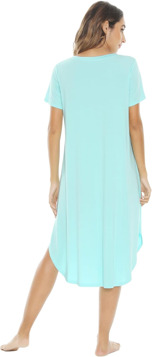 NACHILA Nightgowns for Women-Viscose Made from Bamboo, V Neck Sleepshirts Short Sleeve Sleepwear Cool Nightshirt - Image 3