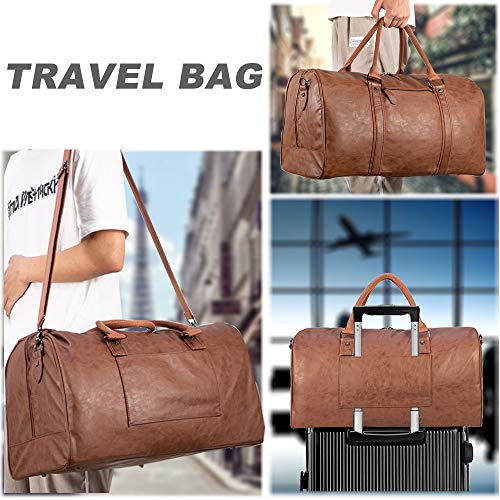 Oversized Travel Duffel Bag, Waterproof Leather Weekend bag Gym Sports Overnight Large Carry On Hand Bag-Brown