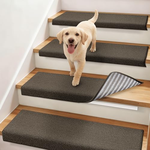 COSY HOMEER Bullnose Carpet Stair Treads Stair Protectors 11"x30",4Pc,Brown
