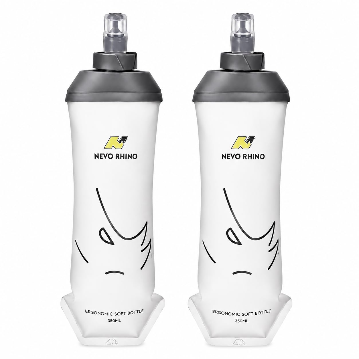 Nevo Rhino Twin Pack Soft Flask Water Bottles with Bite Valve for Running, Collapsible Hydration Bottles for Vests, Trail, Hiking and Cycling (350 Millilitres)