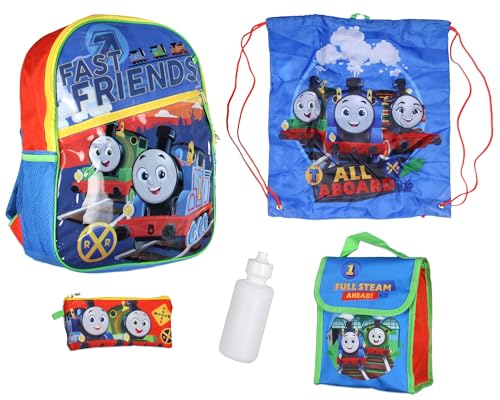 AI ACCESSORY INNOVATIONS Thomas and Friends Backpack Thomas Train Fast Friends Backpack Set Lunch Box Pencil Case Water Bottle 5 Piece For Kids 16'