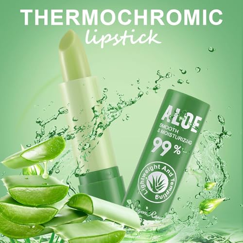 2PCS Aloe Vera Lip Balm Lip Care for Dry Cracked Lips, Magic Colour Changing Deeply Hydrating Moisturising Long Lasting Lip Stick Lip Balm Multipack Lip Balms Lip Repair Gifts for Women Girls - Image 5