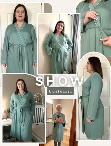 Image of Ekouaer Plus Size Robes for Women Soft Bathrobe V Neck Soft Maternity Robe