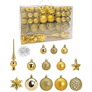 WOMA Kerstballen set in 19 kerstkleuren – 11-delige set kerstballen goud van kunststof + boomtop – goud, zilver, rood en koper UVM – kerstboomdecoratie & kerstboomversiering