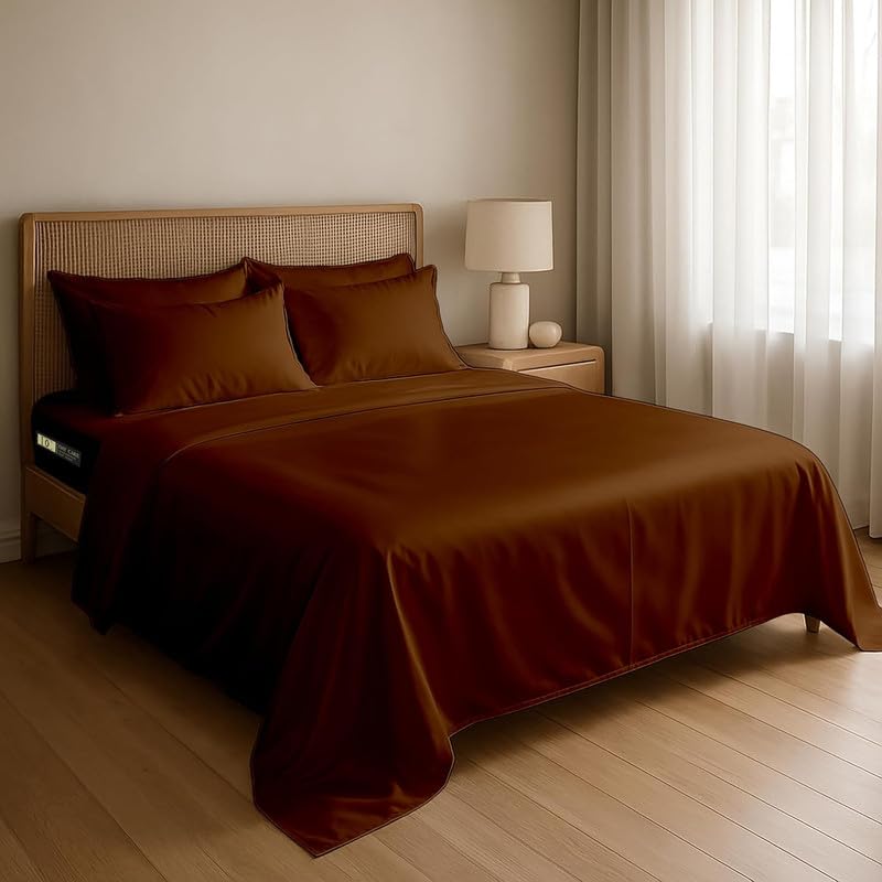 Image of Day Care-Luxury Satin Flat King Size (92x106 Inchs) Bedsheet|Ultra Soft Silky Smooth Touch|Breathable, Lightweight & Skin Friendly|Wrinkle Resistant|Chocolate