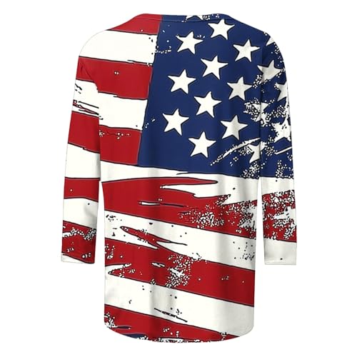 Image of Fourth of July Shirts for Women 3 /4 Sleeve Summer Tops American Flag Print T Shirt Patriotic 4th of July Shirts 2025