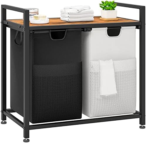 Lulive Double Laundry Hamper, Multifunctional Laundry Basket Organizer, 112L Laundry Sorter with Removable Bags and Fabric Handles, Large Top Shelf Laundry Bag for Bathroom, Dorm, Laundry Room
